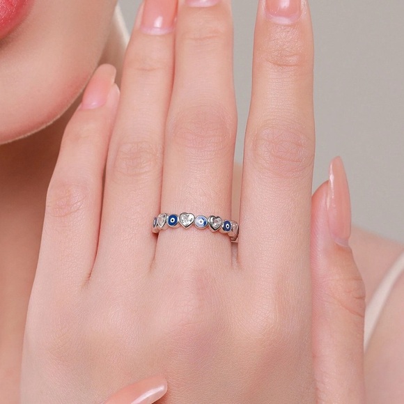 Inlay Evil Eye Ring 925 Sterling Silver Ring - Picture 2 of 12